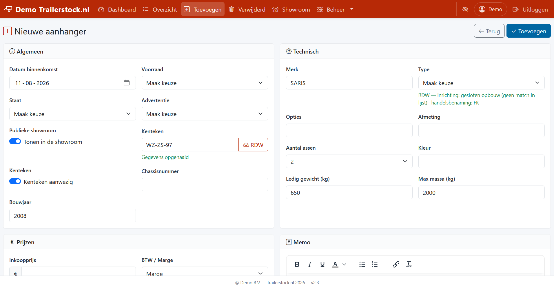 Kenteken-check: RDW-gegevens automatisch opgehaald in het edit-formulier